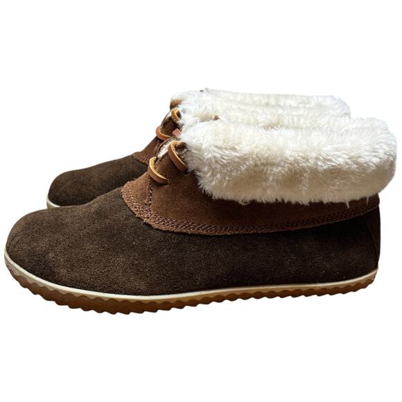 SPERRY Elayna Women 8 Duck Boot Brown Suede Leather Faux Fur Bootie Slipper Shoe - Picture 1 of 14